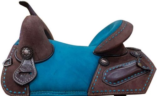 15" or 16" Treeless Saddle with turquoise colored padded seat and buckstitch trim #2